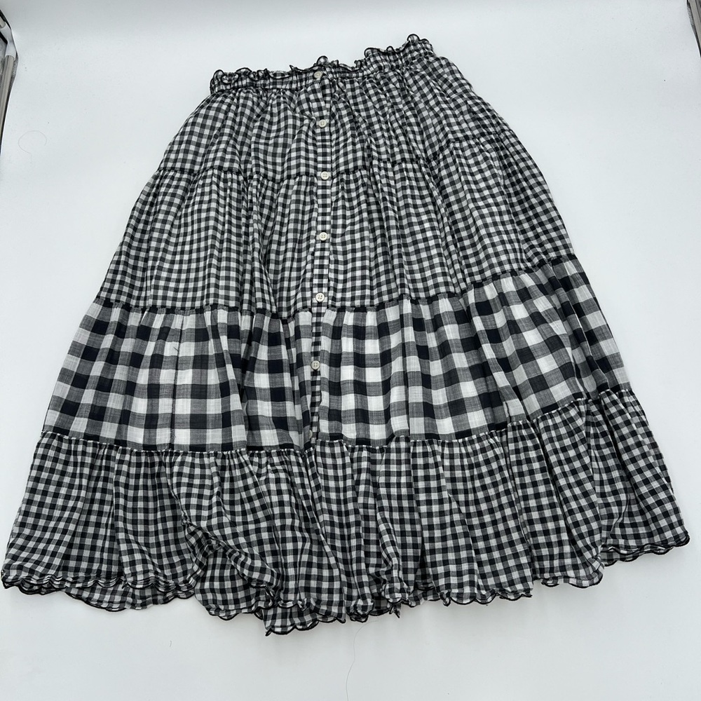THE GREAT. Charcoal Gingham Check Tiered Maxi Skirt size 1